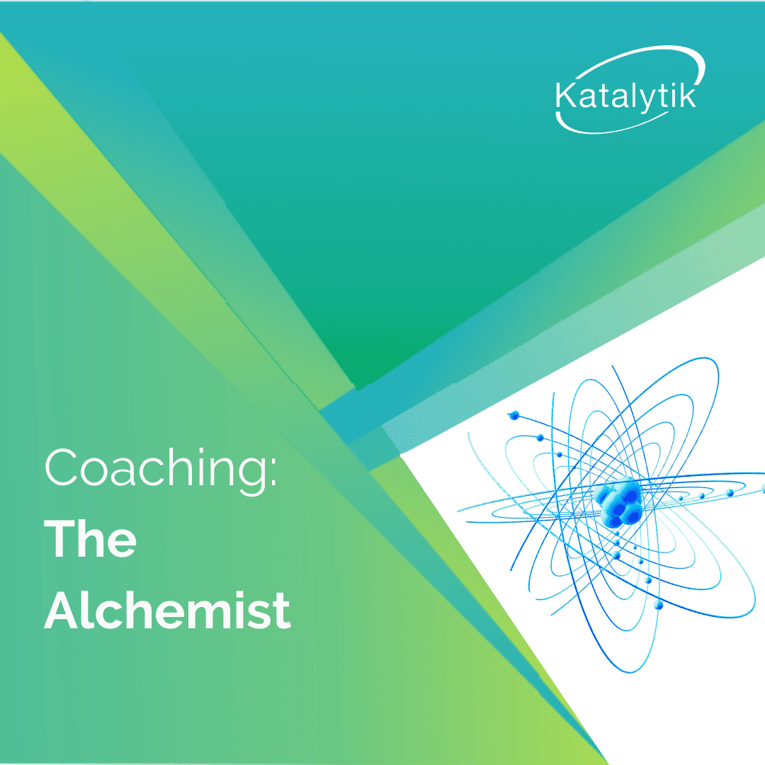 Alchemist coaching and graphic of atoms